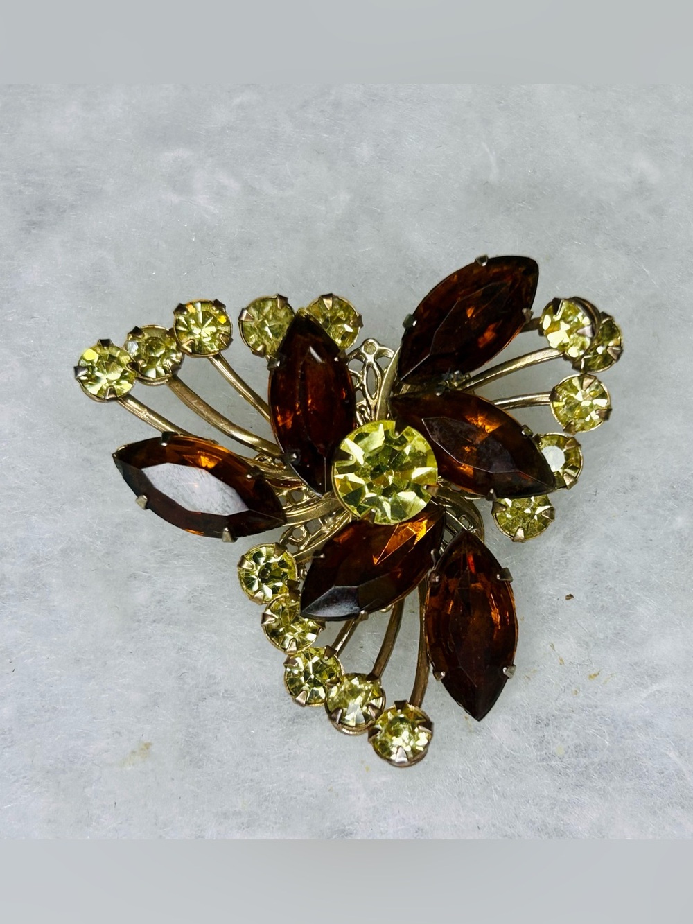 Vintage Amber & Citrine Rhinestone Floral Brooch (1958-63)